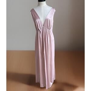 VTG 60s Vanity Fair Pink Nylon Nightgown Maxi Dress 34 Grecian Empire Waist USA
